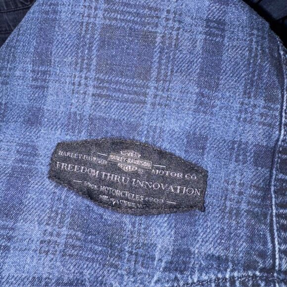 Harley Davidson Denim Long Sleeve Button Plaid Shirt Sz 2XL Embroidered - Picture 7 of 7